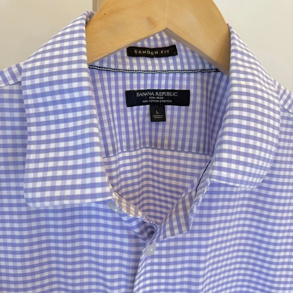 Banana Republic Men's L Camden Fit Purple Check Long Sleeve Button-Up Shirt - Picture 7 of 14